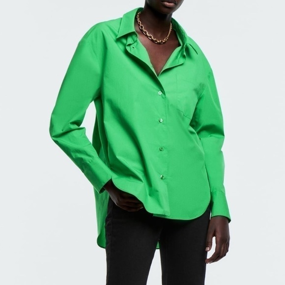 Zara Oversized Poplin Green Shirt - Picture 3 of 7